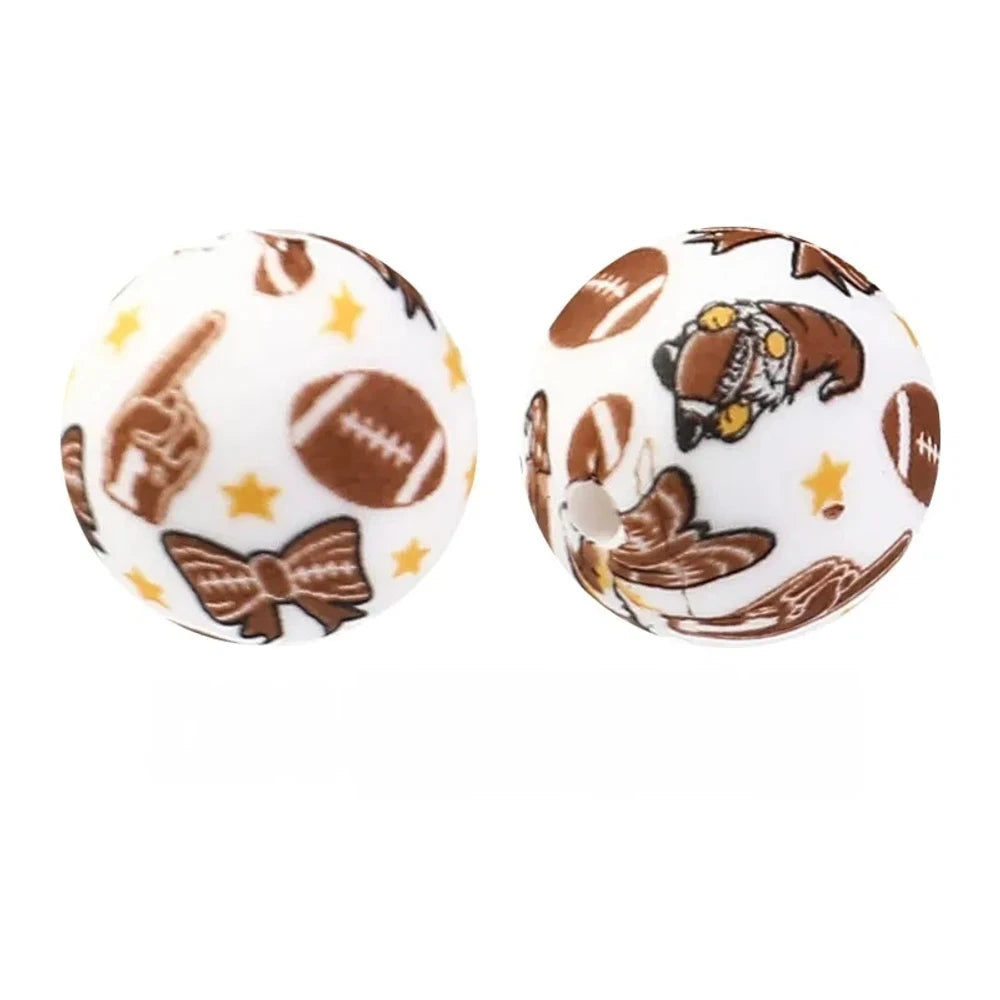 15mm Rugby Bow Tie Printed Silicone Bead for DIY Pens Bracelet