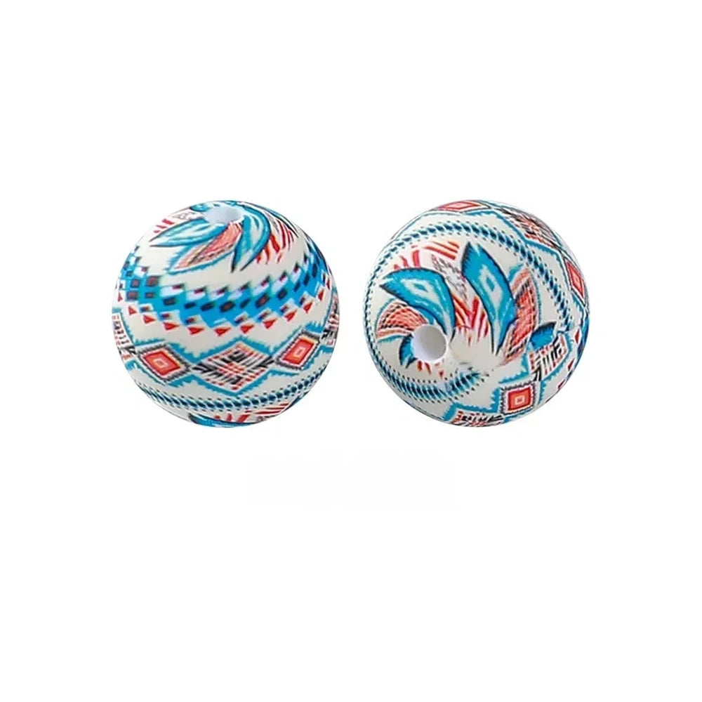 15mm Checkered Pattern Printed Silicone Bead for DIY Pens Keychain