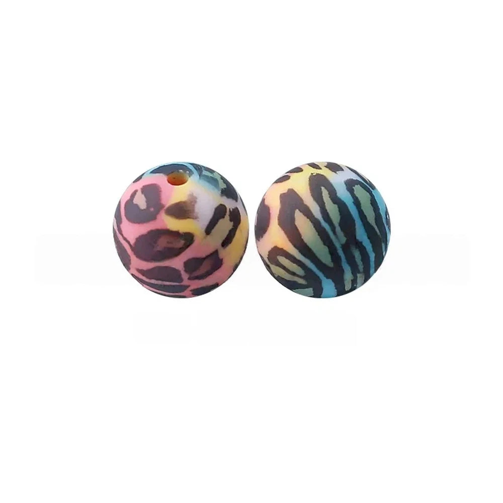 15mm Candy Leopard Printed Silicone Bead for DIY Pens Keychains