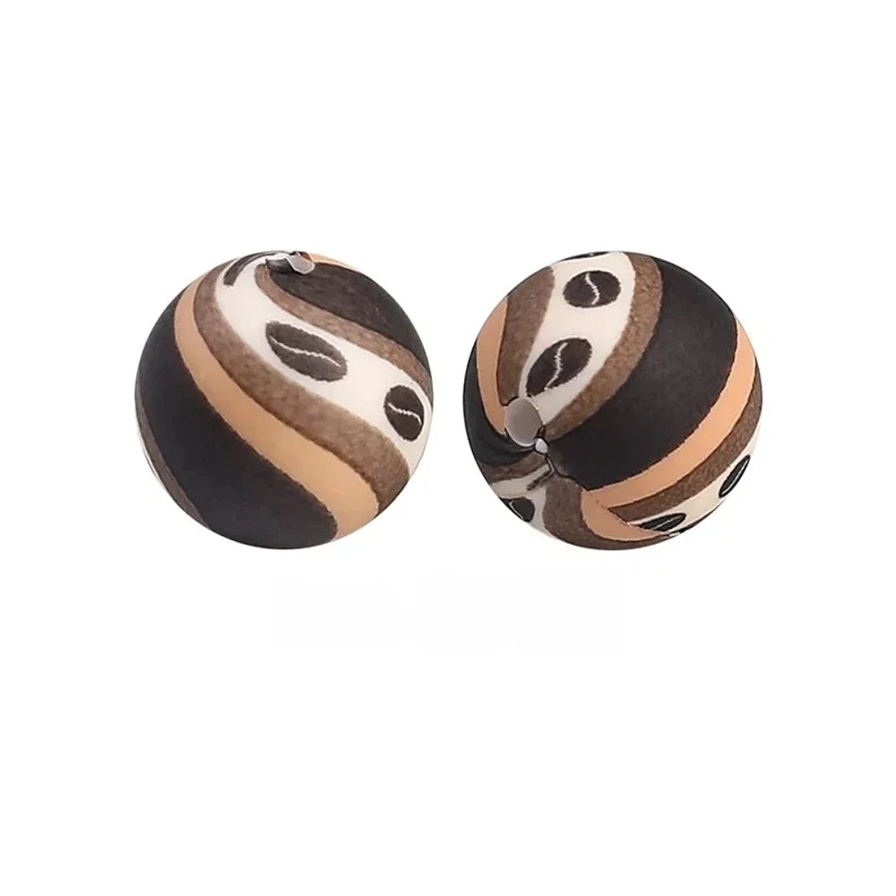 15mm Coffee Beans Printed Silicone Bead for DIY Pens Keychain