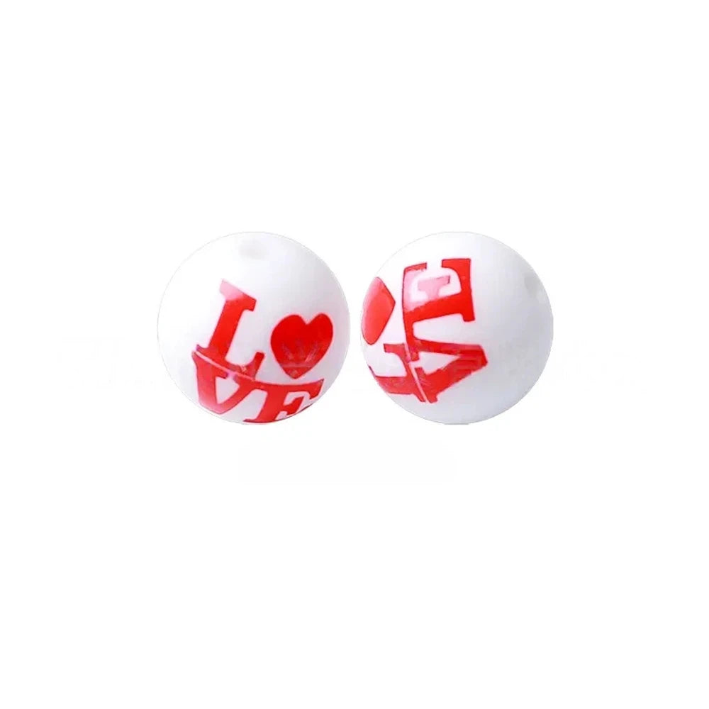 15mm Love on White Printed Silicone Bead for DIY Pens Keychains