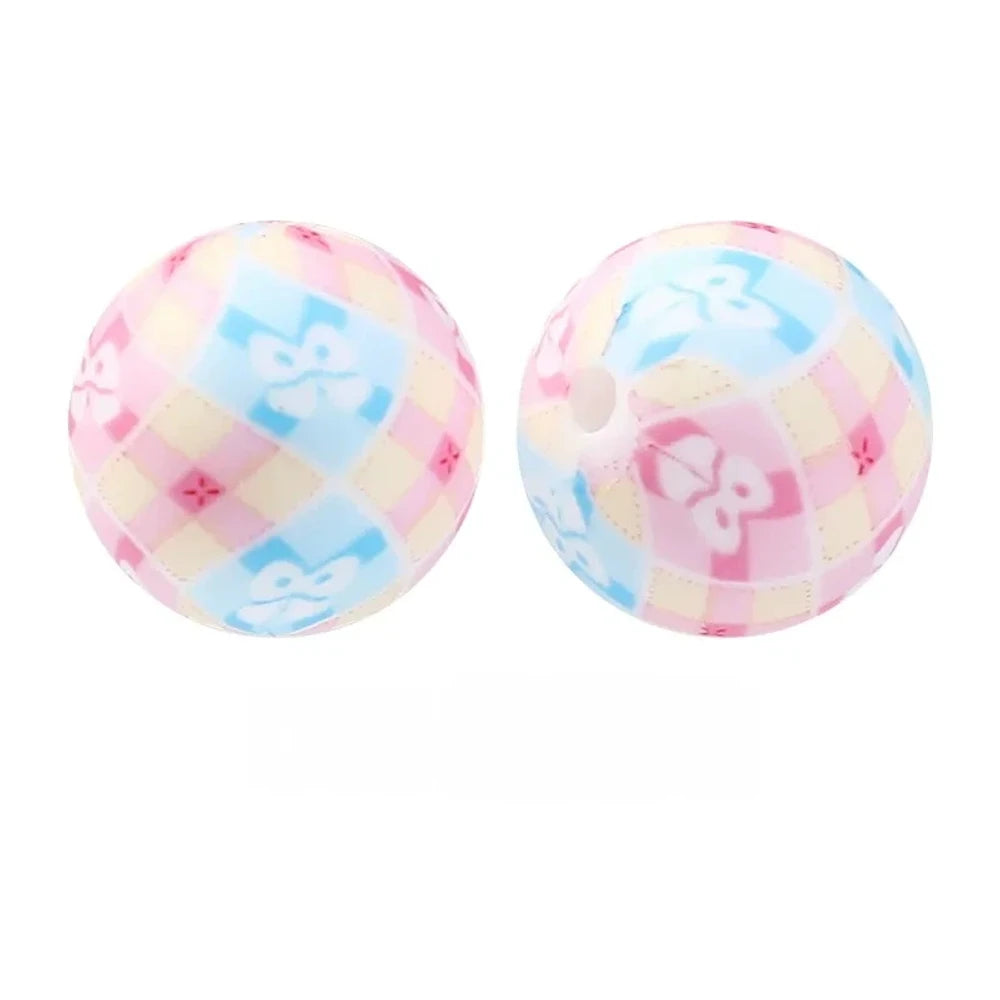 15mm Bow Checkered Pattern Printed Silicone Bead for DIY Pens Bracelet