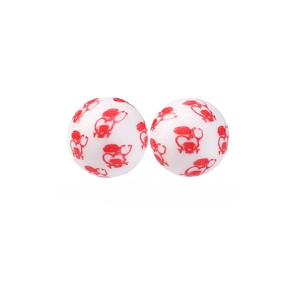 15mm Stethoscope on White Printed Silicone Bead for DIY Pens Keychains