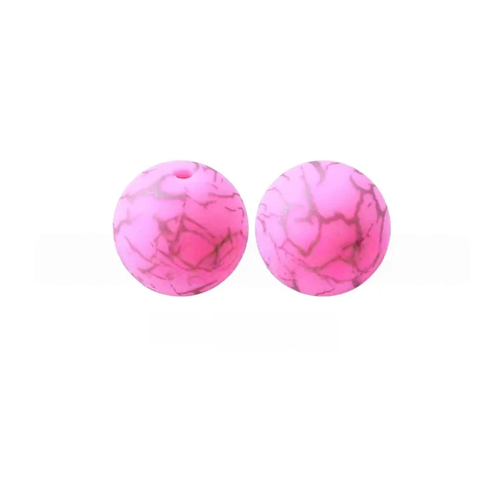 15mm Cracked on Pink Printed Silicone Bead for DIY Pens Keychains