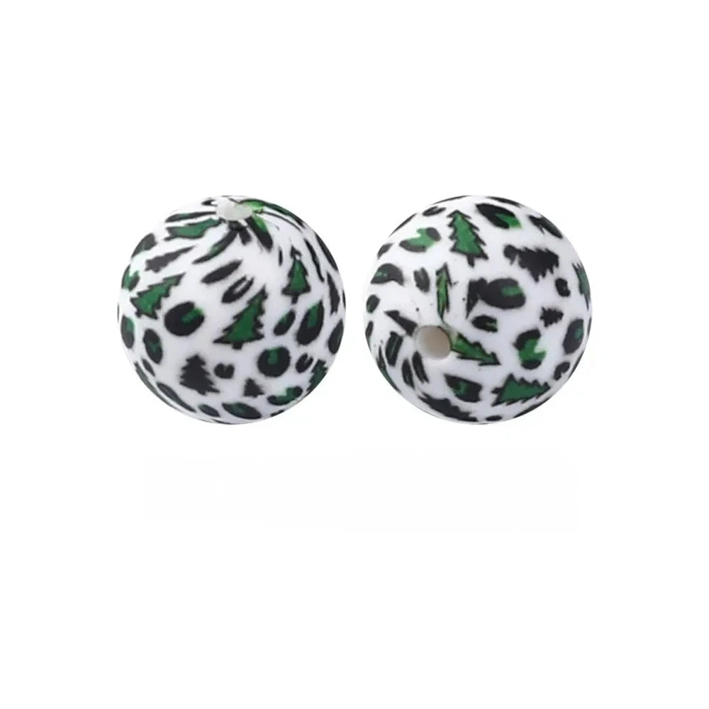 15mm Christmas Tree Leopard Printed Silicone Bead for DIY Pens Bracelet