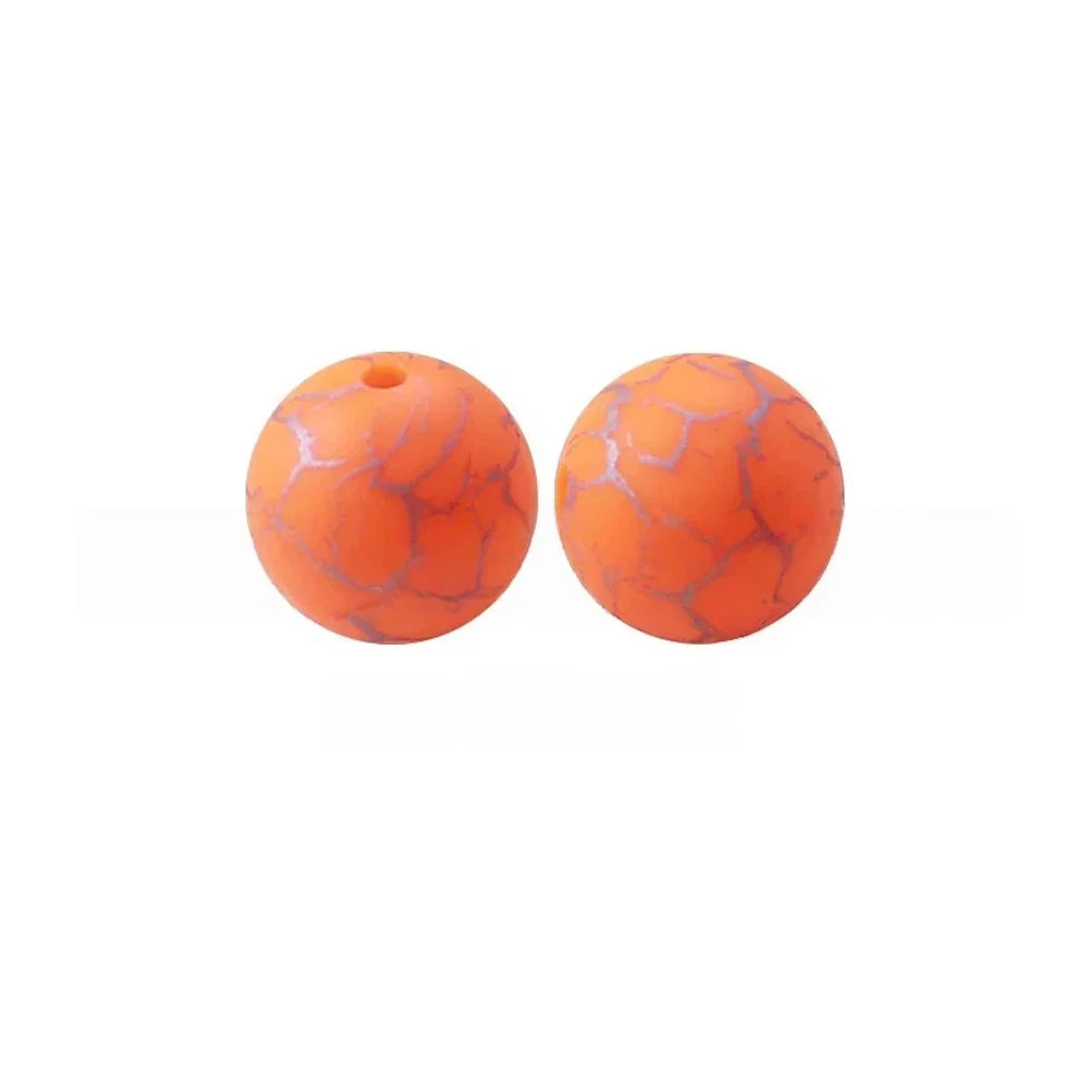 15mm Cracked on Orange Printed Silicone Bead for DIY Pens Keychains