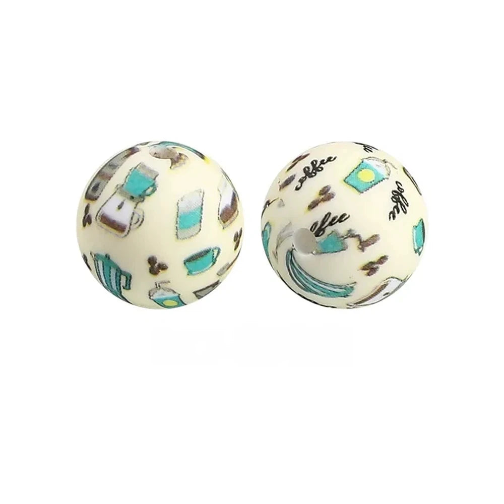 15mm Coffee Pot Printed Silicone Bead for DIY Pens Keychain