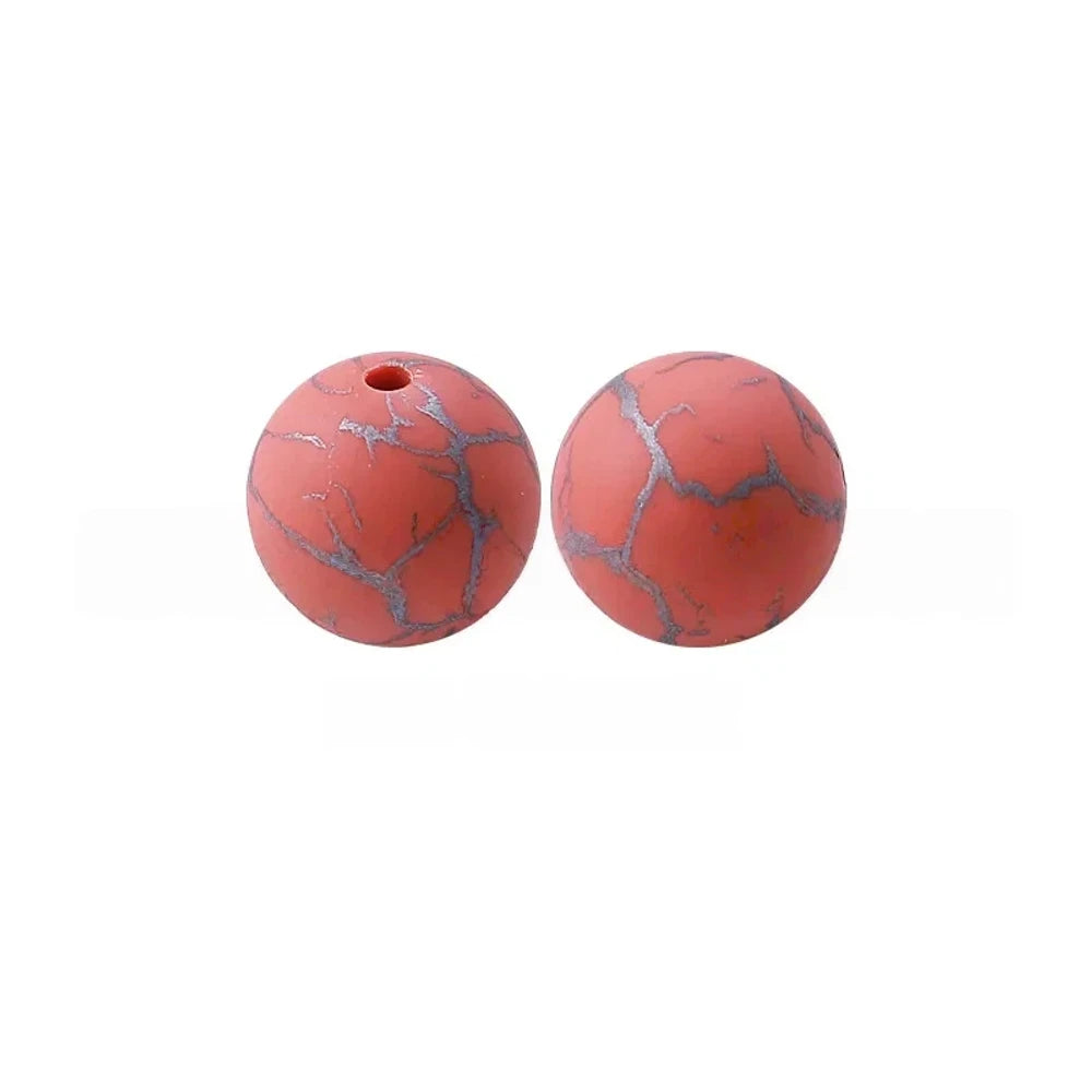 15mm Cracked on Red Printed Silicone Bead for DIY Pens Bracelet Keychains