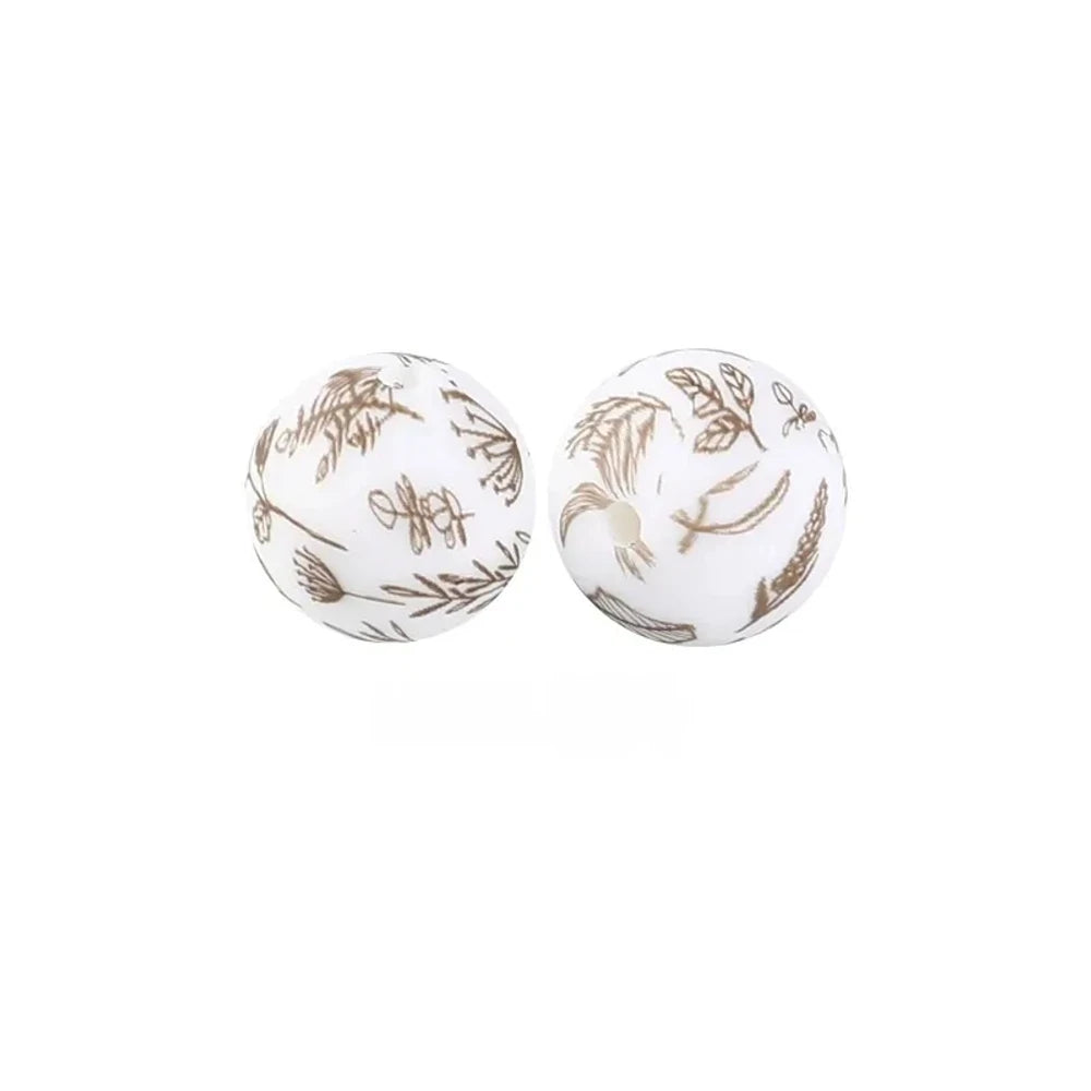 15mm Leaves Printed Silicone Bead for DIY Pens Bracelet Keychains