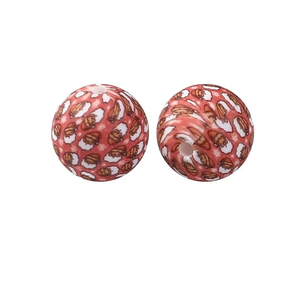 15mm Santa Printed Silicone Bead for DIY Pens Keychain