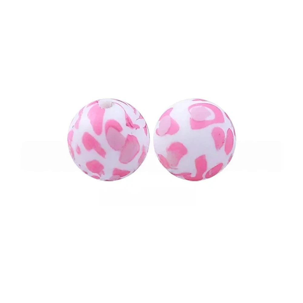 15mm Pink Leopard Printed Silicone Bead for DIY Pens Keychains