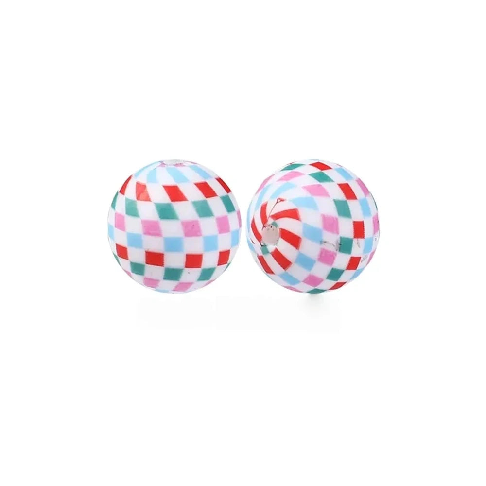 15mm Colorful Checkered Pattern Printed Silicone Bead for DIY Pens Bracelet