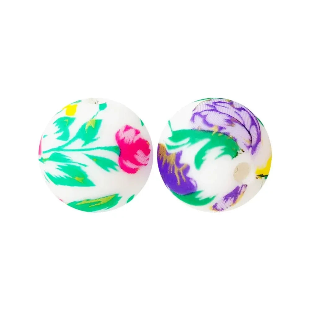 15mm Roses Printed Silicone Bead for DIY Pens