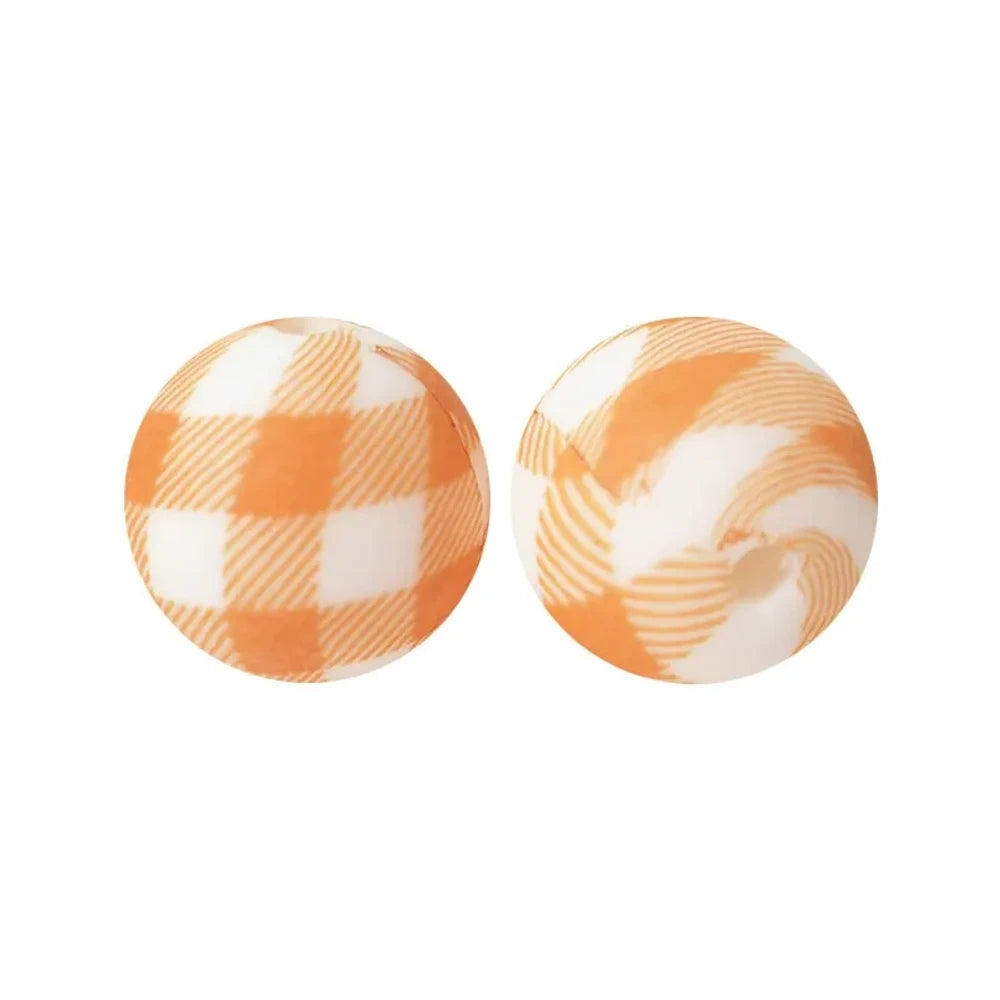 15mm Checkered Pattern Printed Silicone Bead for DIY Keychain