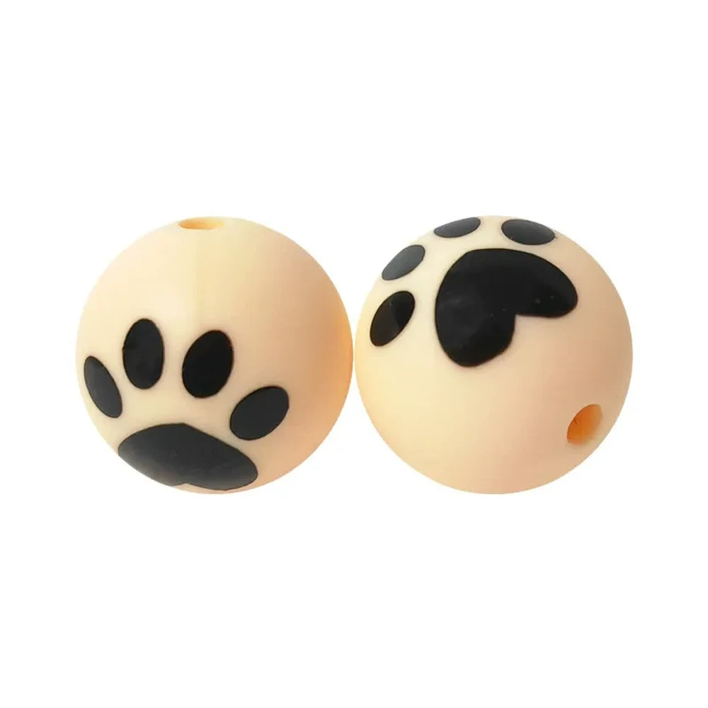 15mm Dog Paw Printed Silicone Bead for DIY Bracelet Keychain