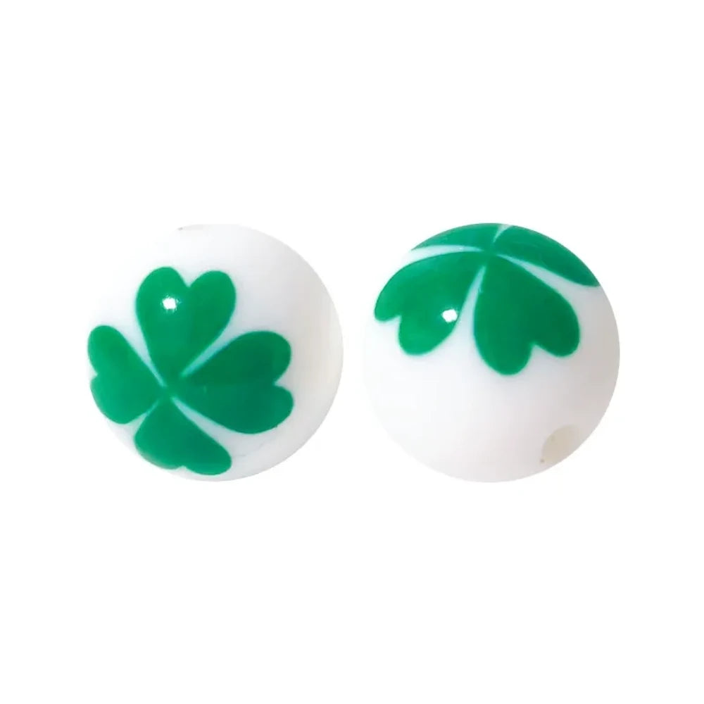 15mm Four-leaf clover Printed Silicone Bead for DIY Bracelets Keychain