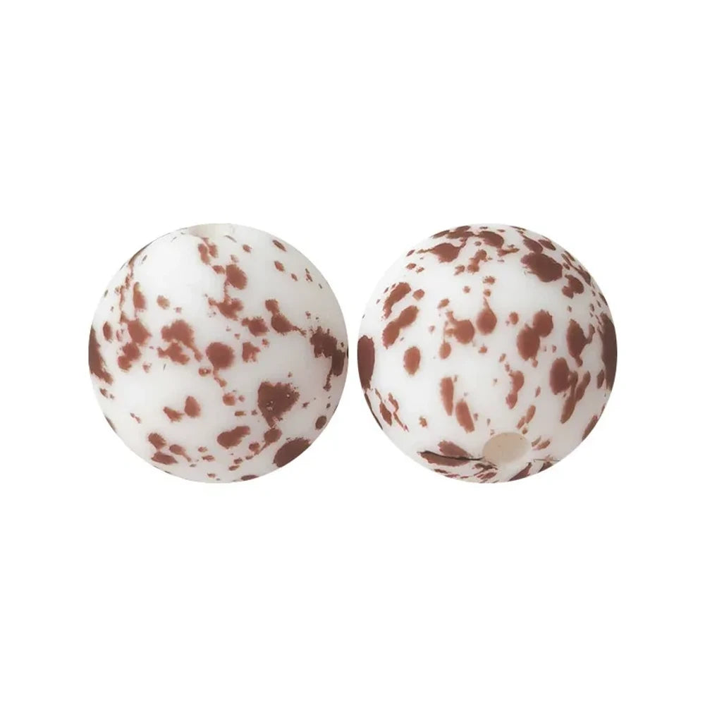 15mm Brown Dots Printed Silicone Bead for DIY Bracelet Keychains