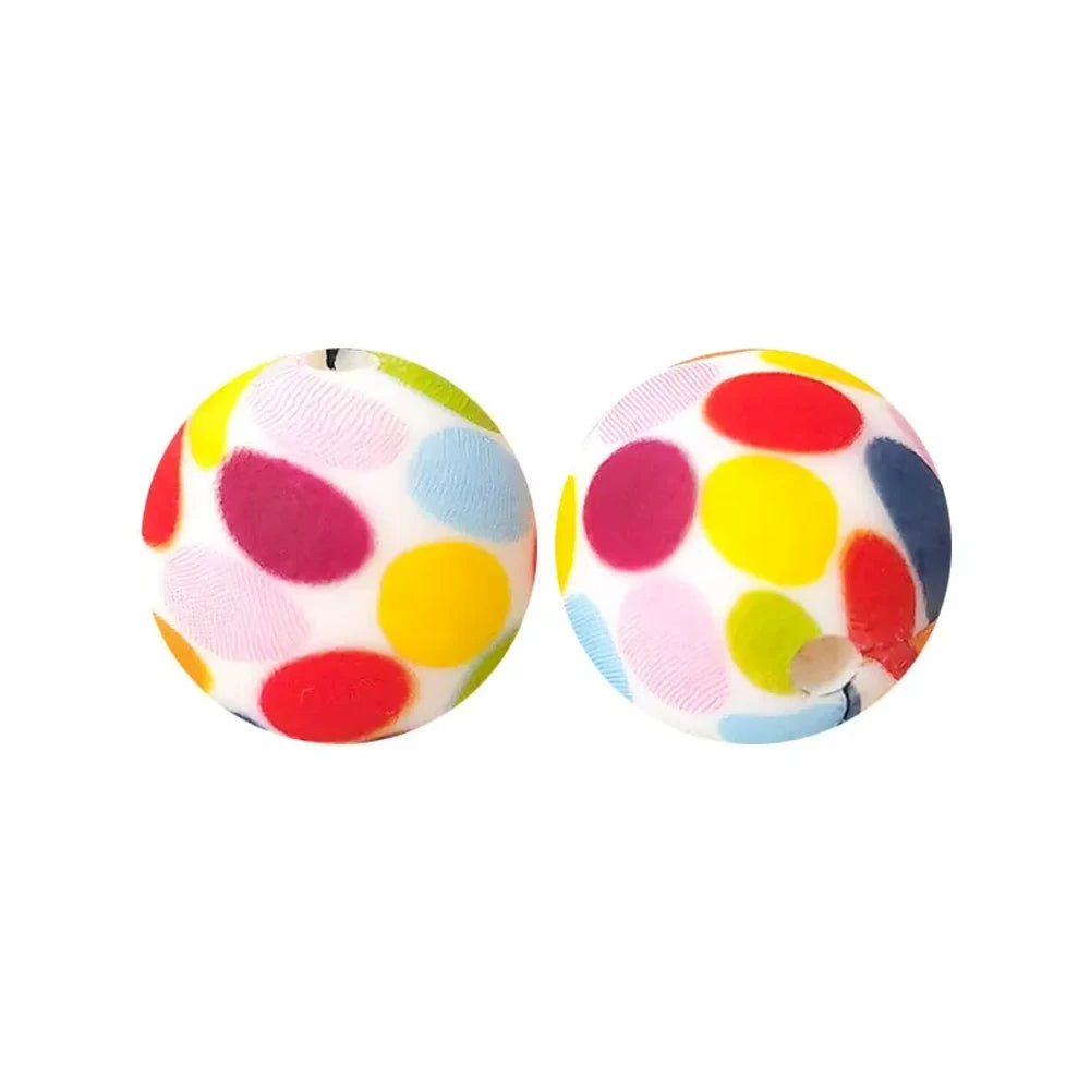 15mm Colorful Dots Printed Silicone Bead for DIY Bracelets Keychain