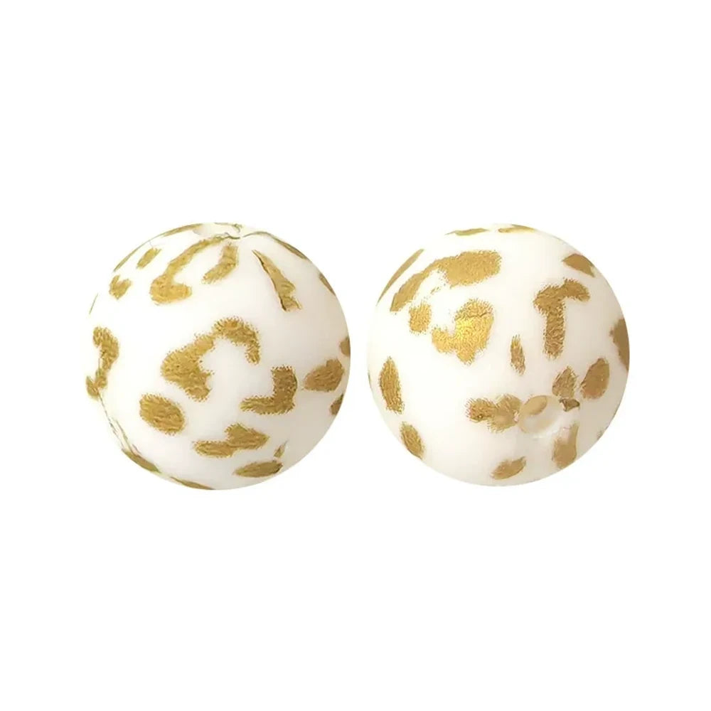 15mm Golden Dots Printed Silicone Bead for DIY Bracelet Keychain