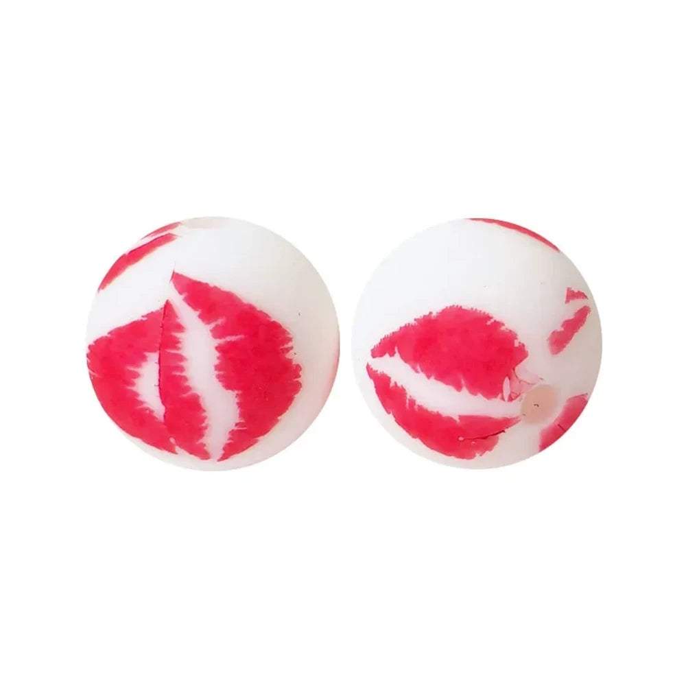 15mm Lips Printed Silicone Bead for DIY Bracelet Keychains