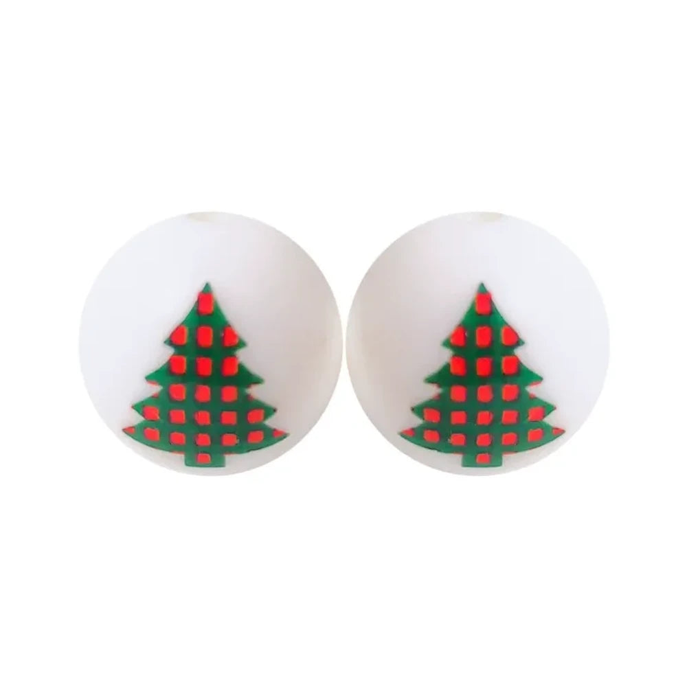 15mm Christmas Tree Printed Silicone Bead for DIY Keychain