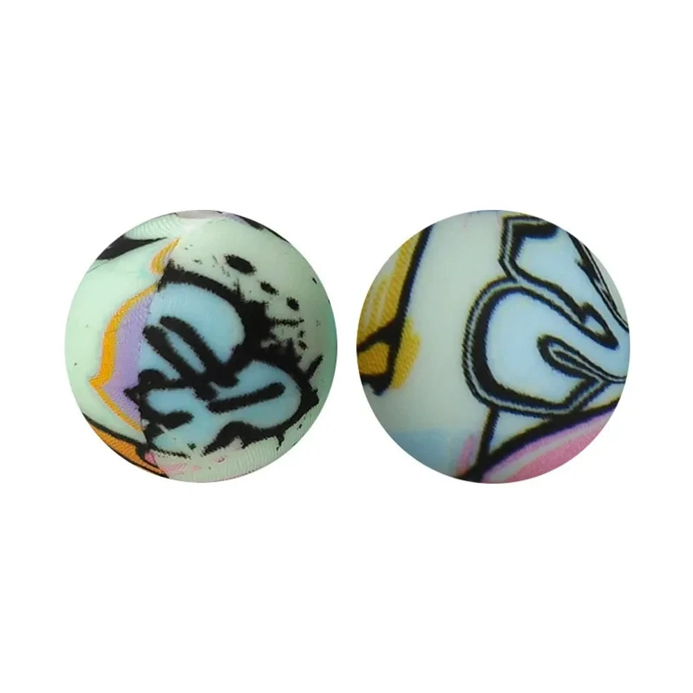 15mm Printed Silicone Bead for DIY Pens Bracelet Number 001