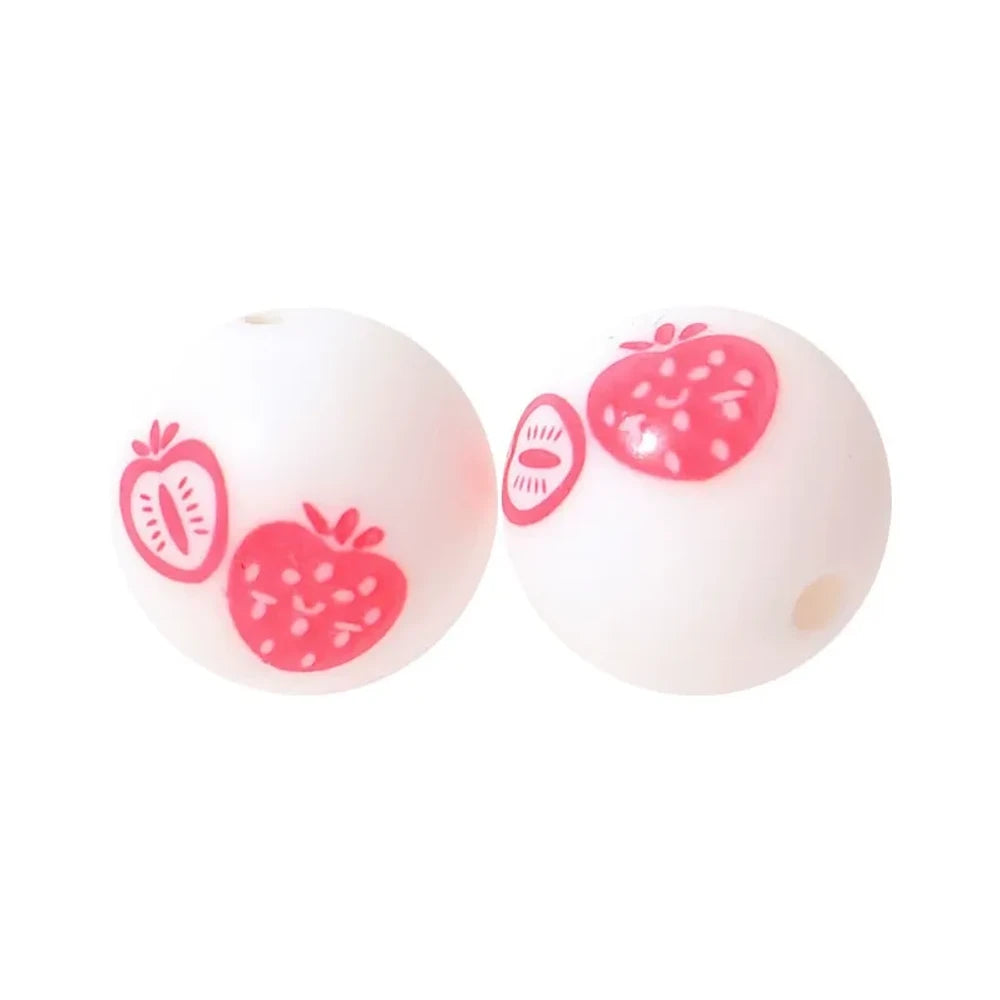15mm Strawberry Printed Silicone Bead for DIY Bracelet Keychains