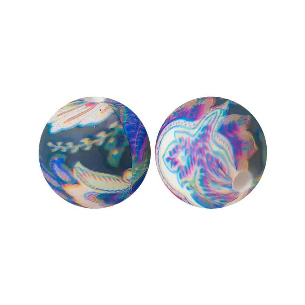 15mm Purple Flowers Printed Silicone Bead for DIY Bracelets Keychains