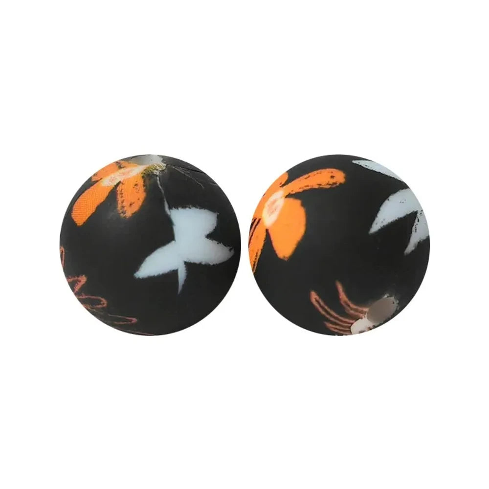 15mm Flowers Printed Silicone Bead for DIY Pens Bracelet