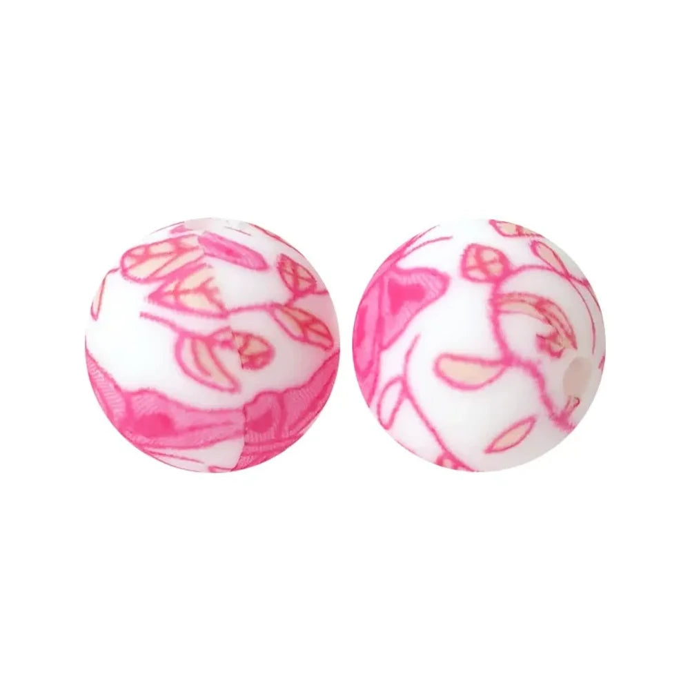 15mm Pink Butterfly Leaf Printed Silicone Bead for DIY Bracelets Pens