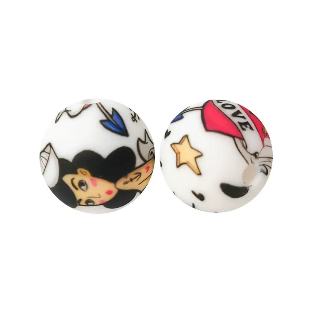 15mm Love Printed Silicone Bead for DIY Pens