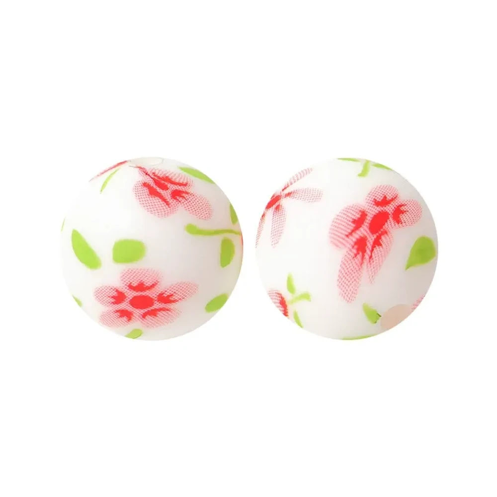 15mm Flowers Printed Silicone Bead for DIY Bracelets Pens