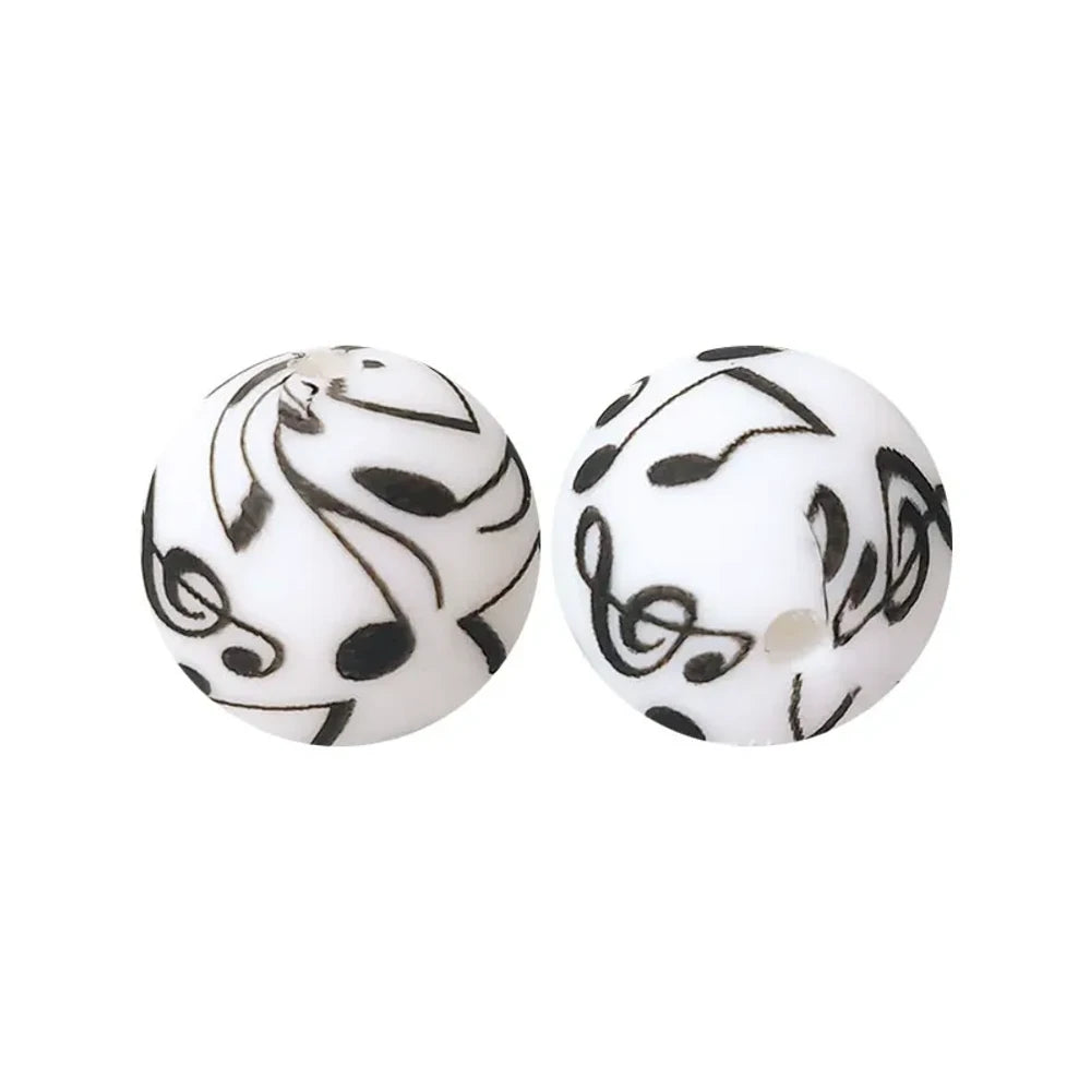 15mm Musical Note Printed Silicone Bead for DIY Bracelet Keychain