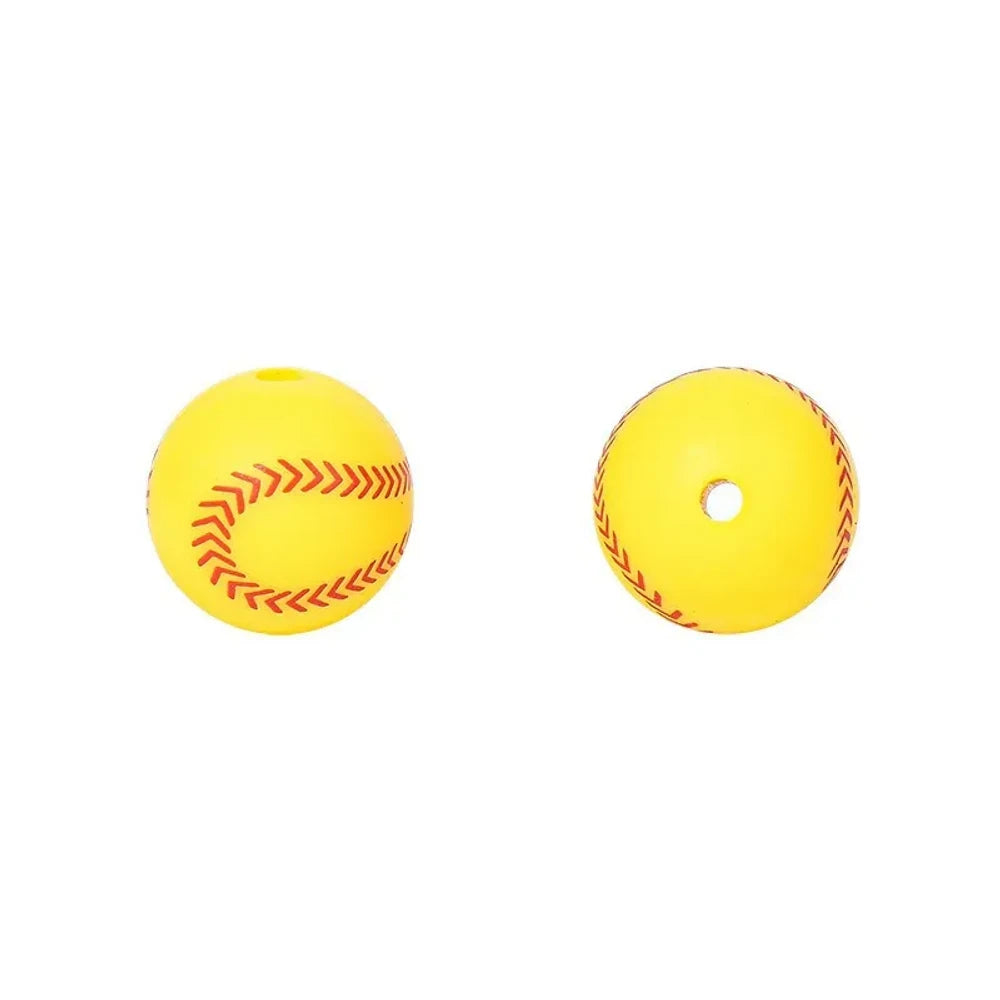 15mm Yellow Softball Ball Printed Silicone Bead for DIY Bracelet Keychains