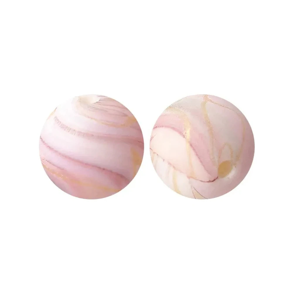 15mm Pink and Yellow Blend Together Printed Silicone Bead for DIY Keychains