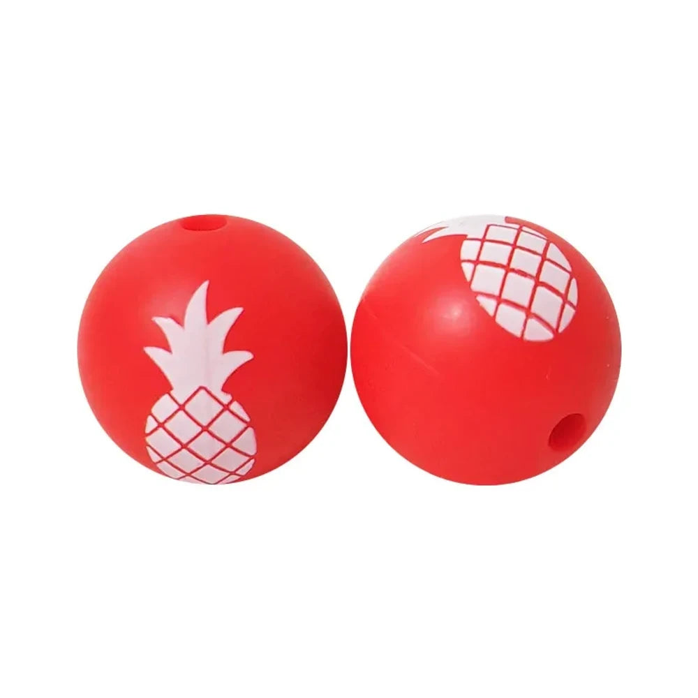 15mm Red Pineapple Printed Silicone Bead for DIY Pens Bracelet