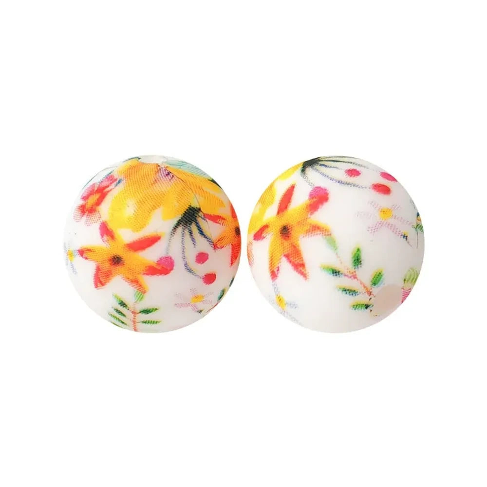 15mm Flowers Printed Silicone Bead for DIY Bracelet Pen