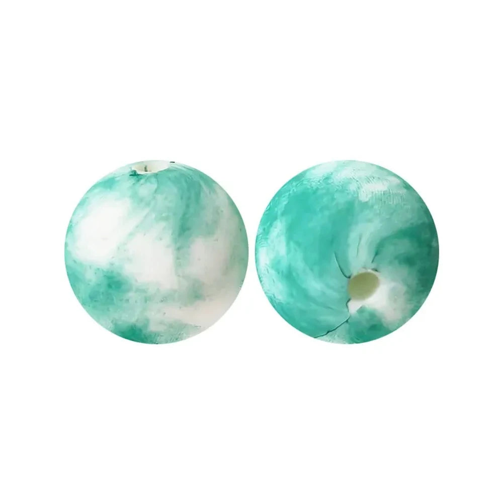 15mm Green and White Blend Together Printed Silicone Bead for DIY Pens Bracelet