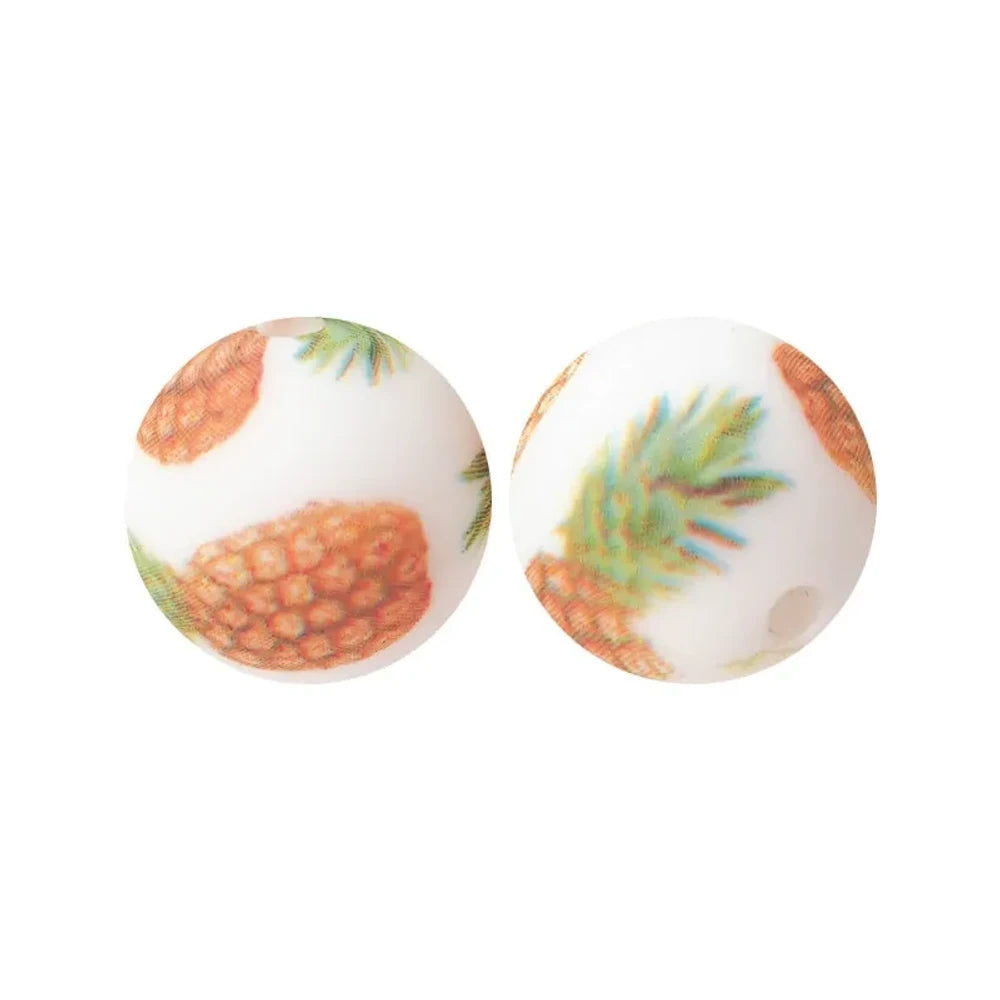 15mm Pineapple Printed Silicone Bead for DIY Keychains