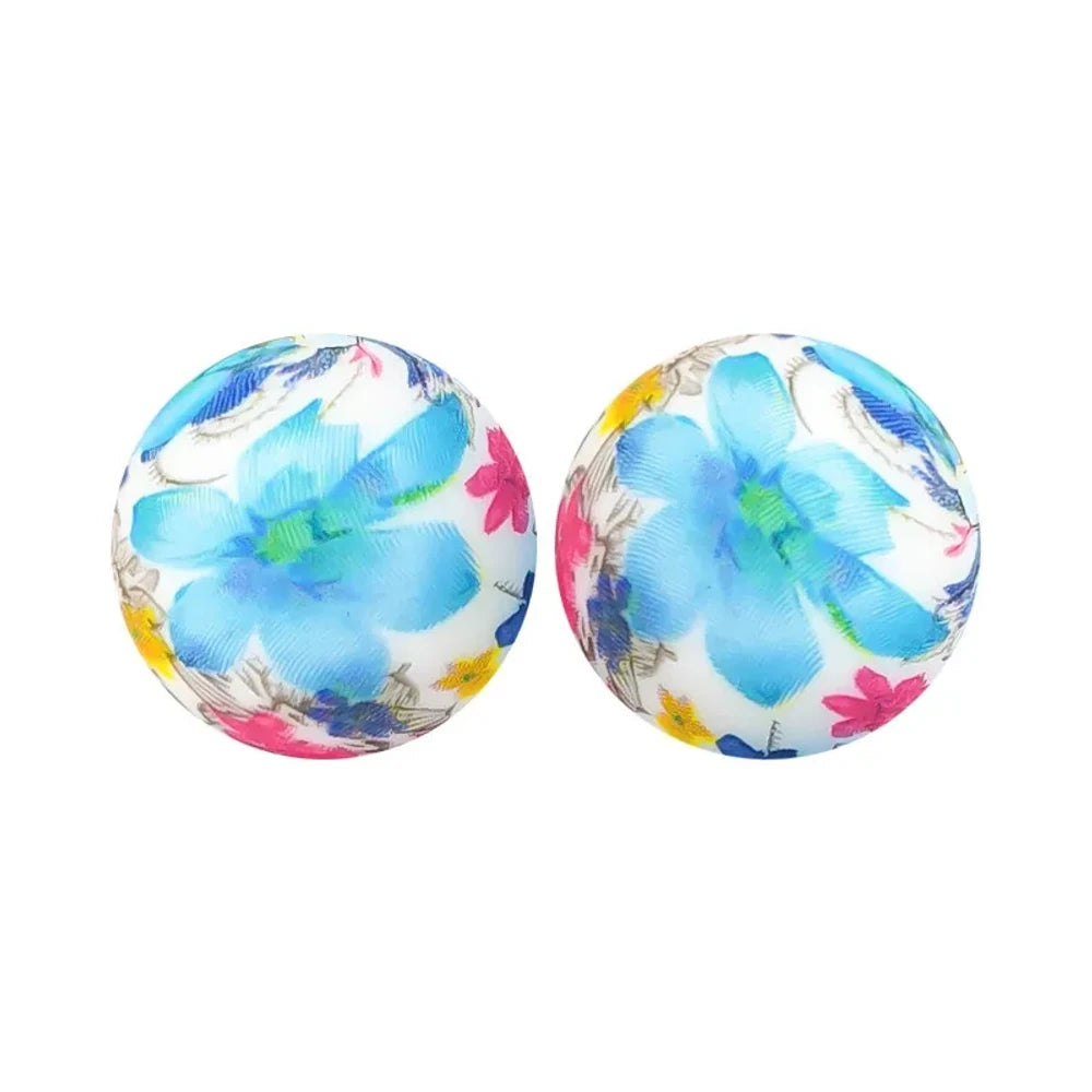 15mm Flowers Printed Silicone Bead for DIY Bracelet Pens