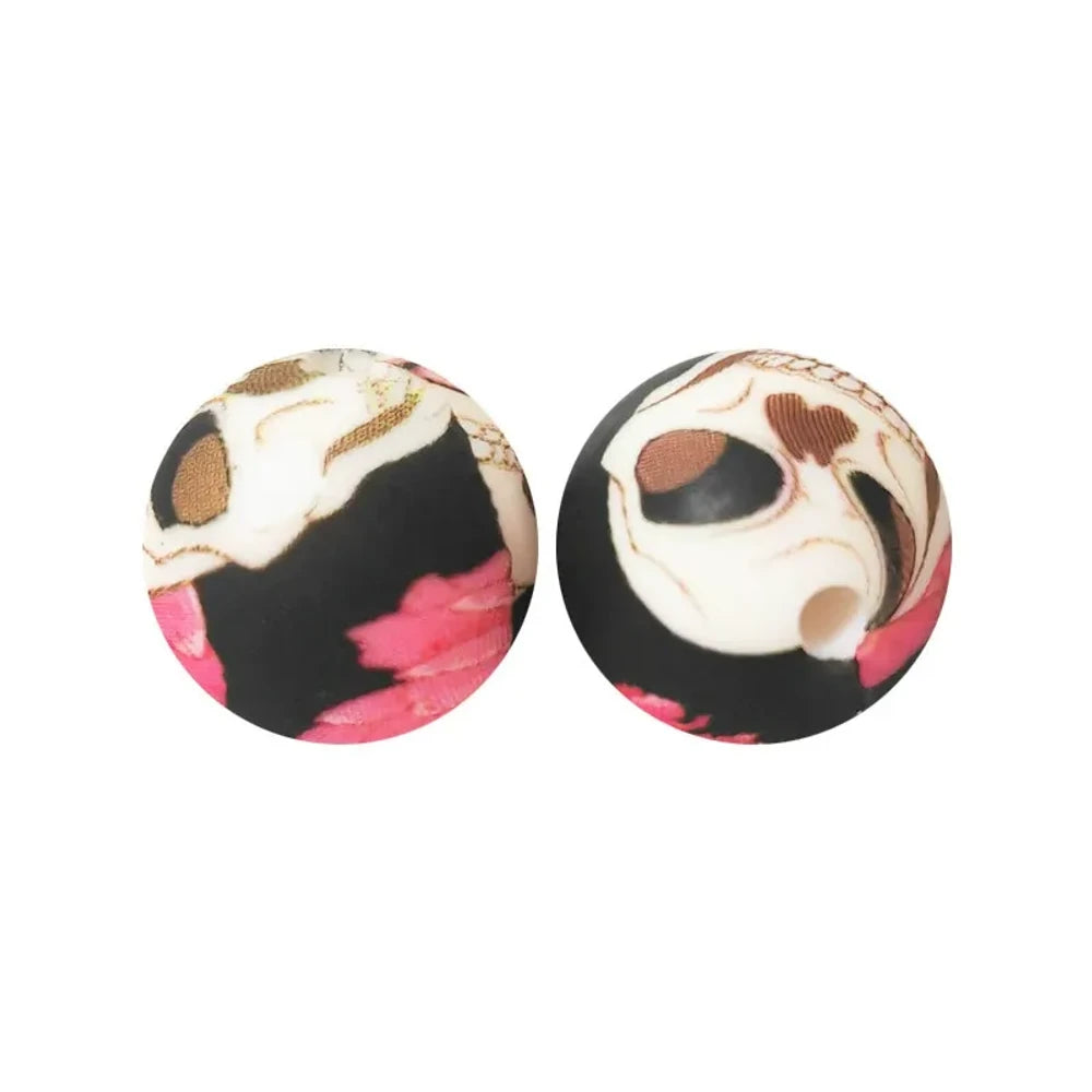 15mm Skull Head Printed Silicone Bead for DIY Pens Bracelet