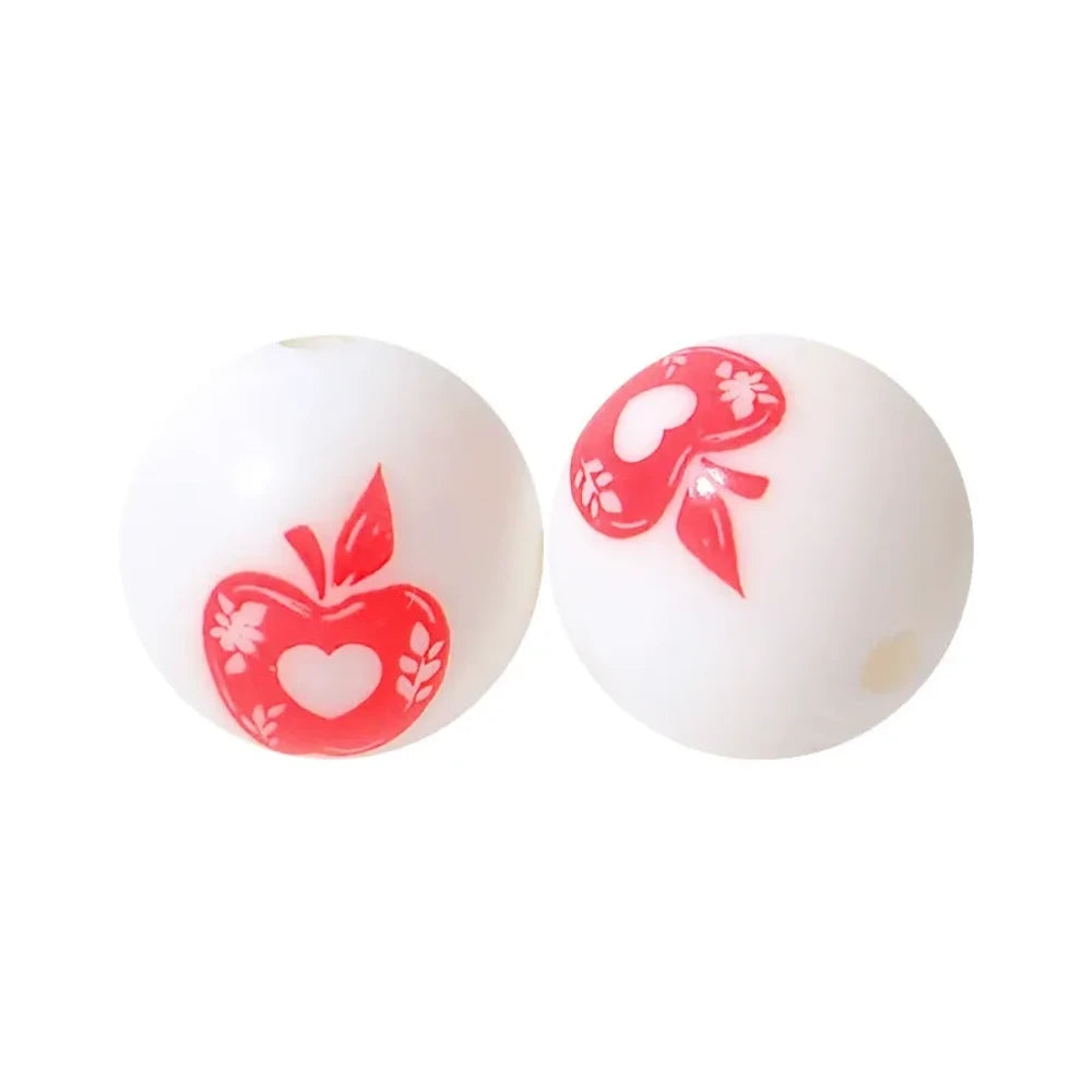15mm Red Apple with Heart Printed Silicone Bead for DIY Pens Bracelet