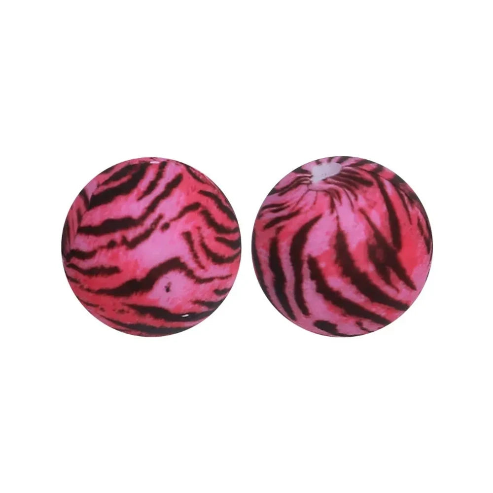 15mm Pink Jaguar Printed Silicone Bead for DIY Bracelet Keychains