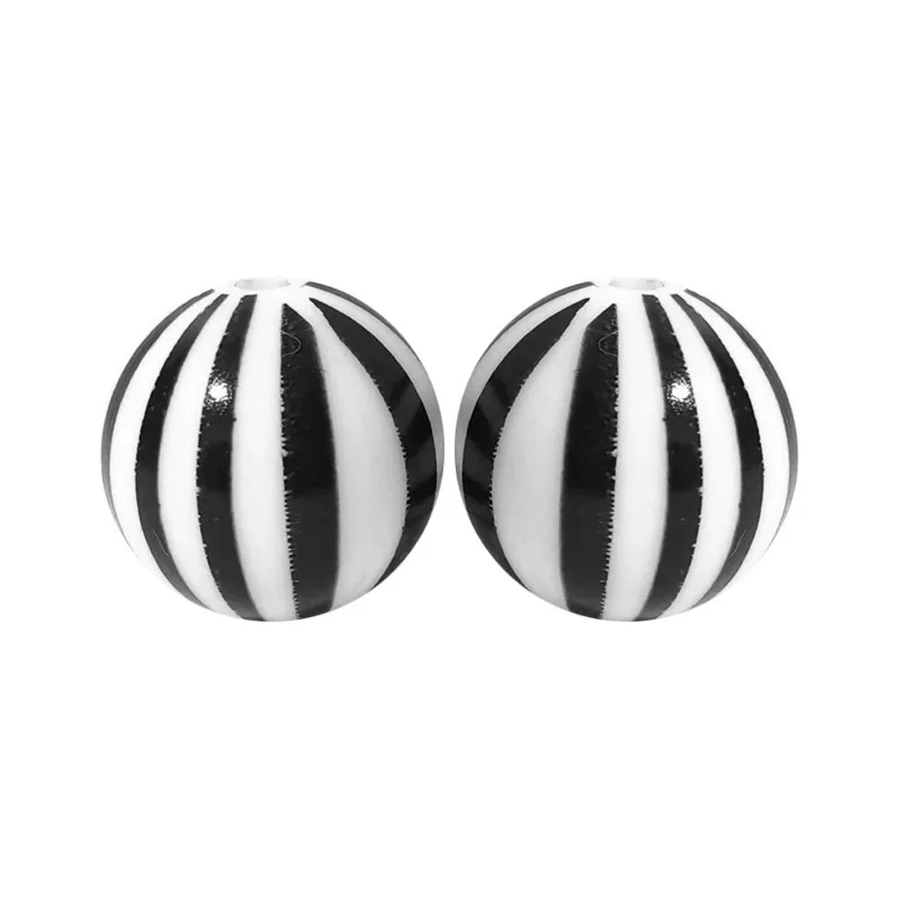 15mm Black and White Stripe Printed Silicone Bead for DIY Pens Bracelet