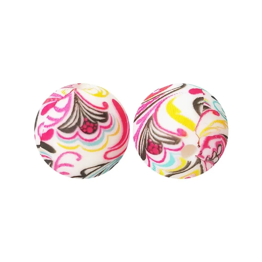 15mm Flowers Printed Silicone Bead for DIY Pen Bracelet