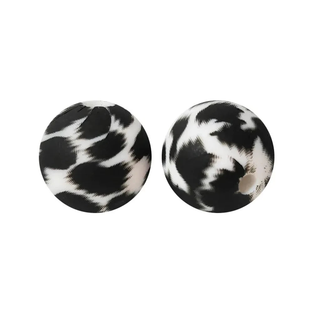 15mm Leopard Printed Silicone Bead for DIY Bracelet Keychains