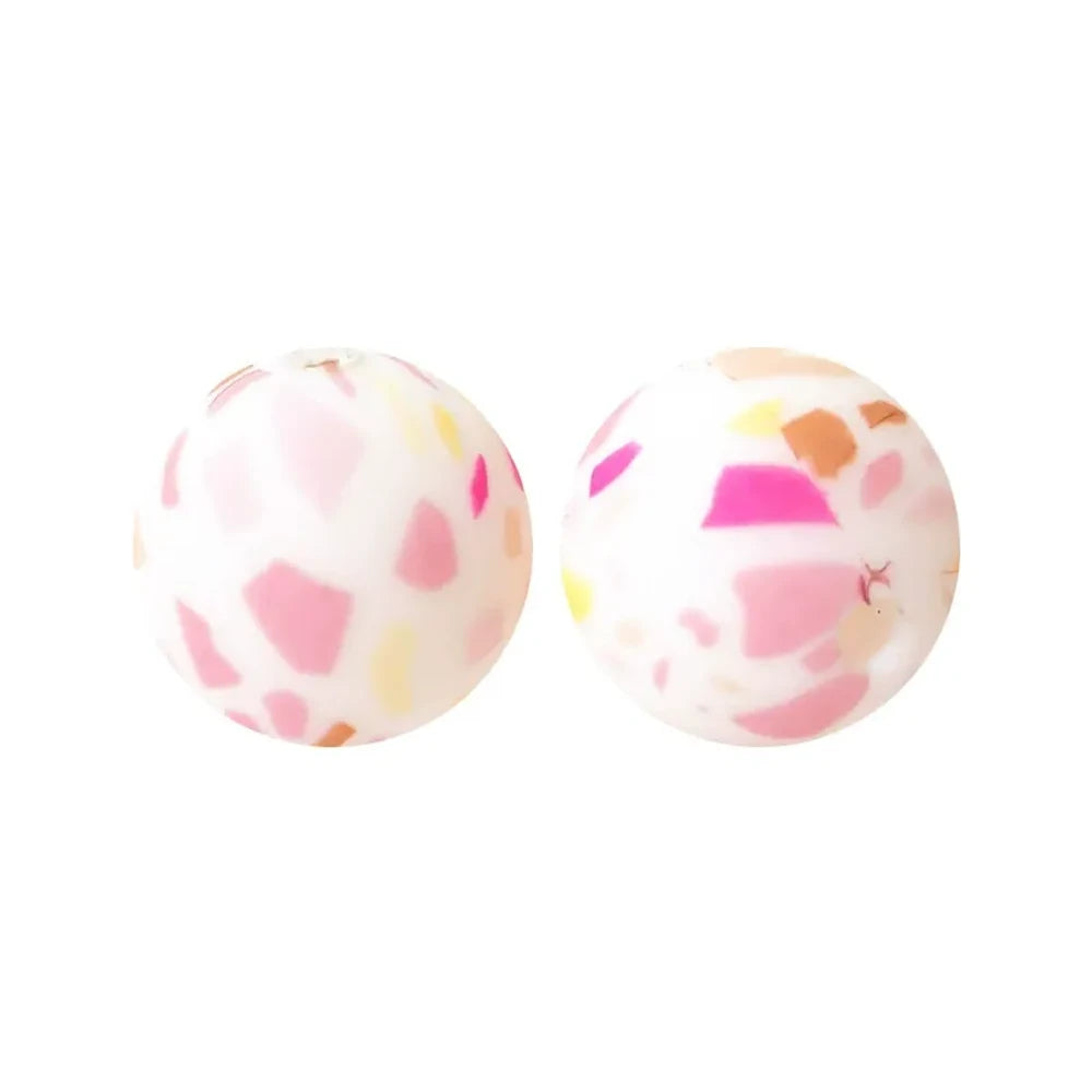 15mm Pink Spots Printed Silicone Bead for DIY Pens Bracelet Keychains