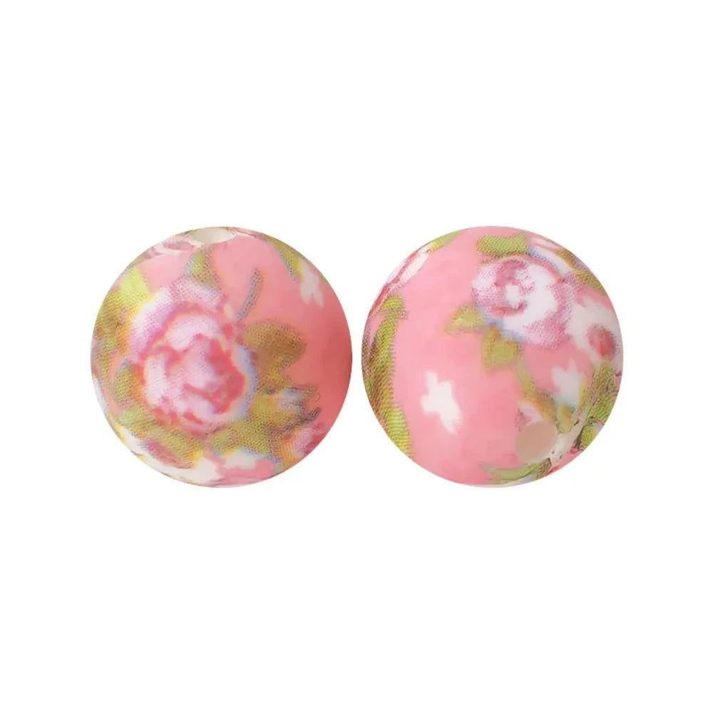 15mm Flowers Printed Silicone Bead for DIY Pens