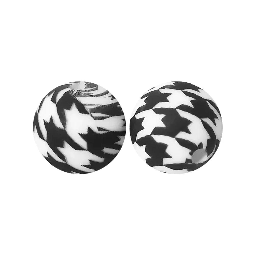 15mm Checkered Pattern Printed Silicone Bead for DIY Bracelet Keychains