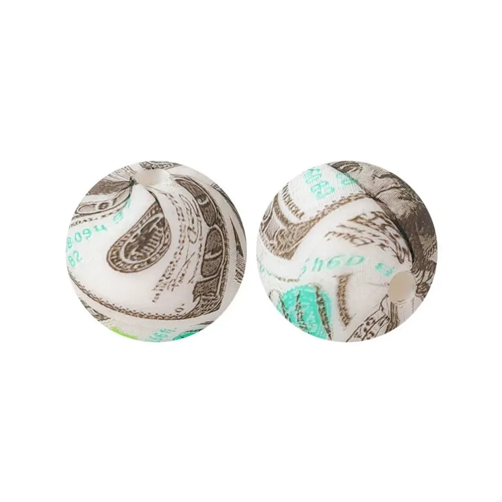 15mm dollars Printed Silicone Bead for DIY Bracelets Pens